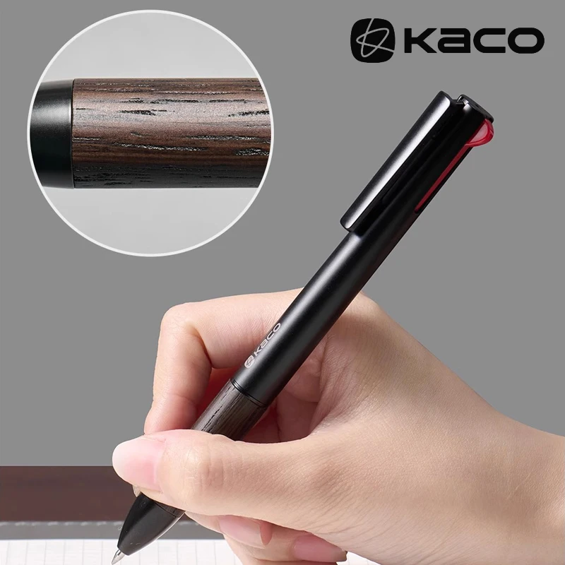 

KACO Light Luxury Texture EASY 3-in-1 Multi-function Gel Pen & Mechanical Pencil,Low Center of Gravity Metal Wood Grain Pen Grip