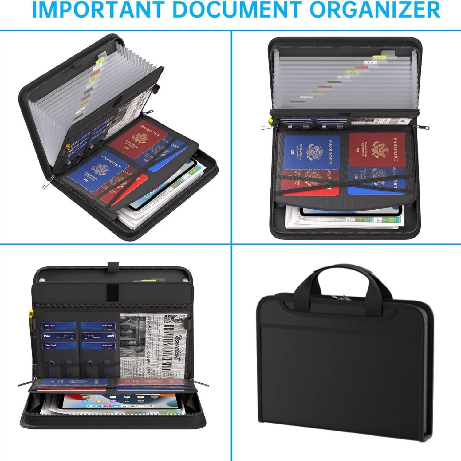 Makeasy Accordion File Organizer Fireproof Organizer Bag 13 Pocket Expanding File Folder Portable Safe Storage for Certificates