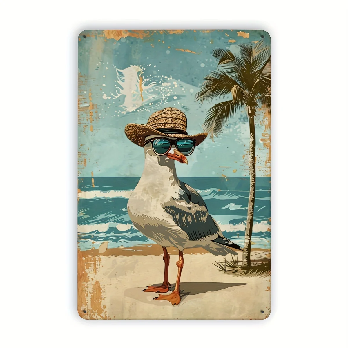Room Decor 1pc Vintage Seagull Surfboard Metal Tin Sign, Iron Wall Art for Home, Cafe, Bar, Restaurant, Office, Beach Resort, Fo