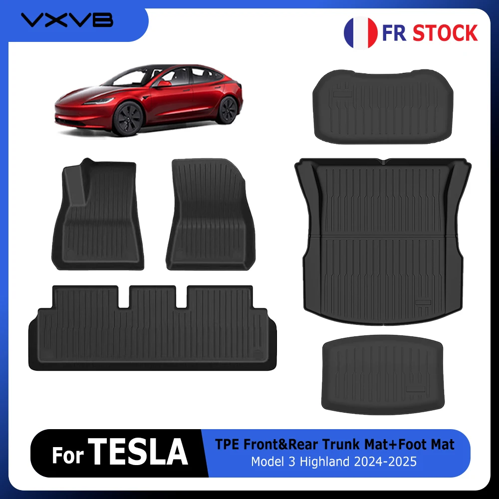 Per Tesla Nuovo Modello 3 Highland 2024-2025 TPE Tappetini Anteriore Posteriore Tronco Tappetini Impermeabile Bagagli Zerbino Rilievi Del Piede Accessori Auto