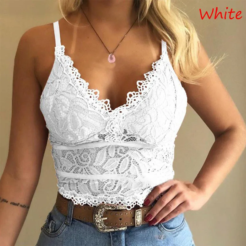 Summer Women Lace Sexy Camisole V Neck Tank Top Underwear Vest Candy Color Bralette Female Lace Underwears 3XL