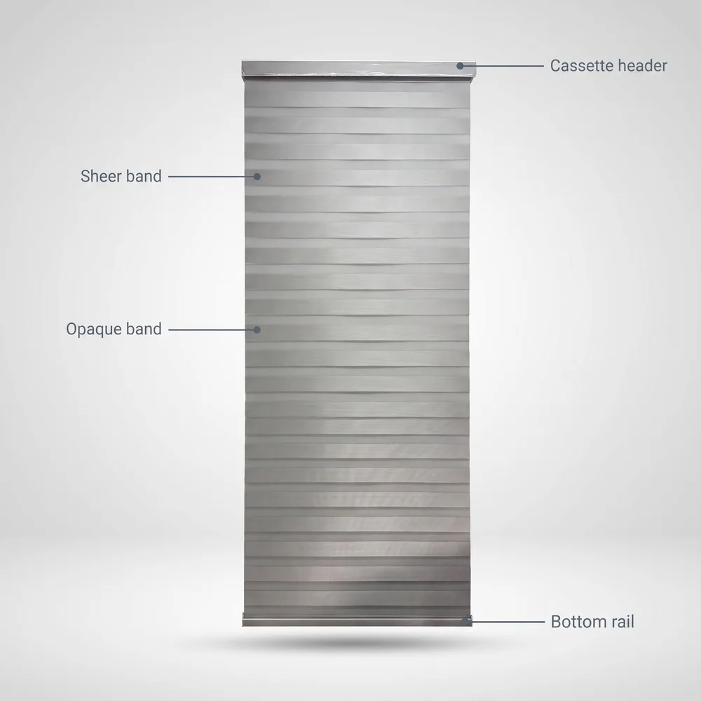 High Blackout Zebra Blinds Alternating with Fine Sheer Stripe, Dual Layer Roller Window Shade for Bedroom Living Room
