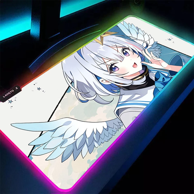 Alfombrilla de ratón RGB, accesorios para juegos de Anime, alfombrilla para teclado Varmilo, alfombrilla LED para escritorio de PC, alfombrilla para jugador Hololive Amane Kanata, alfombrilla bonita para ratón