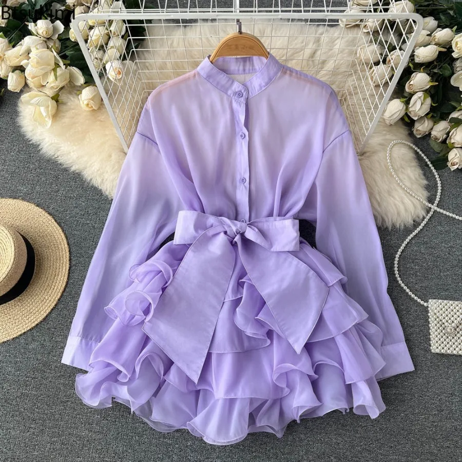 2025 Chiffon French Chic Elegant Blouses for Womens Spring Long Sleeve O-neck Solid Colours Femmen Long Shirt Tops Ruffles Woman