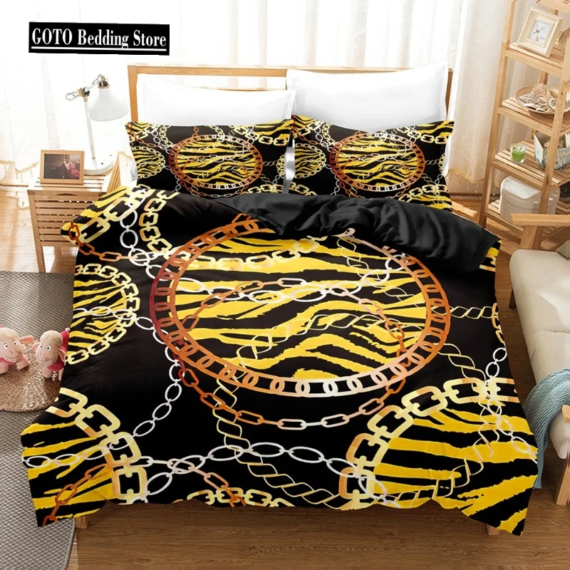 Gold Chain Leopard Leopard Print Comforter Cover King Size Women Cheetah Duvet Cover Set Home Hotel Room Soft Bedding Sets 3d