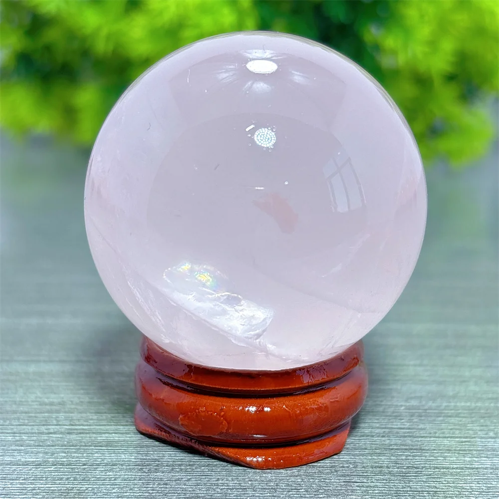 Rose Quartz Sphere Natural Crystal Home Decoritems Room Decor Luck Quartz Stone Garden Reiki Healing Energy Love Gifts +Stand