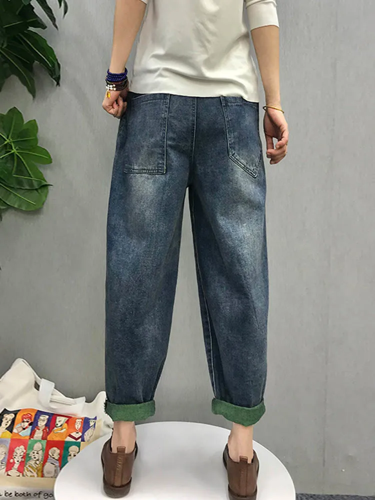 Max LuLu 2024 Chinese Style Spring Womens Printed Patchwork Jeans Ladies Vintage Blue Denim Pants Female Casual Punk Pantalons