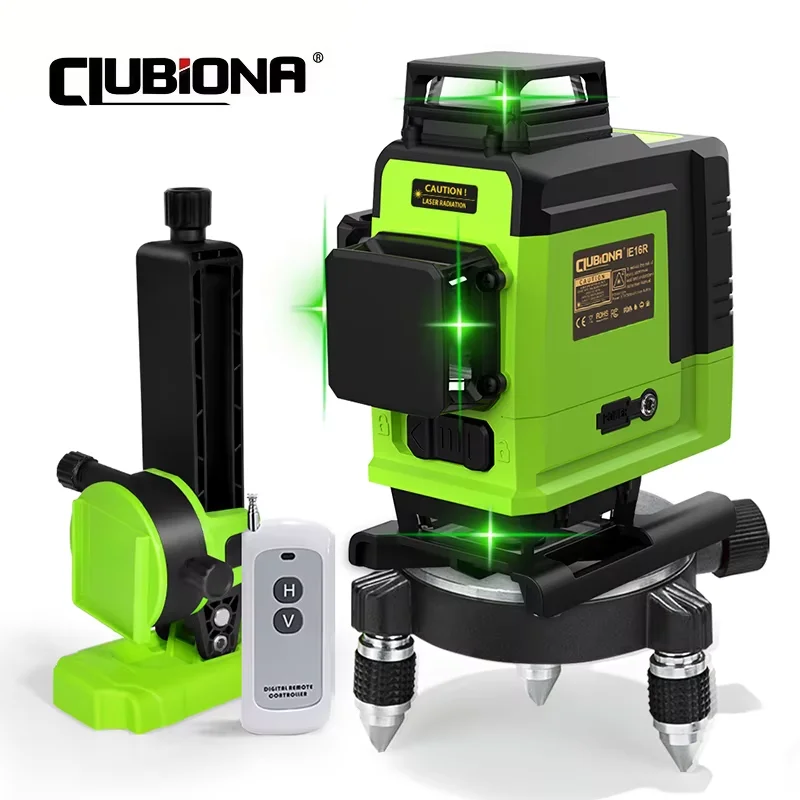 

Clubiona 4D 16 lines Professional German Core Floor Ceiling Remote Control Green Line Laser Level with 5000mahs Li-Ion Battery