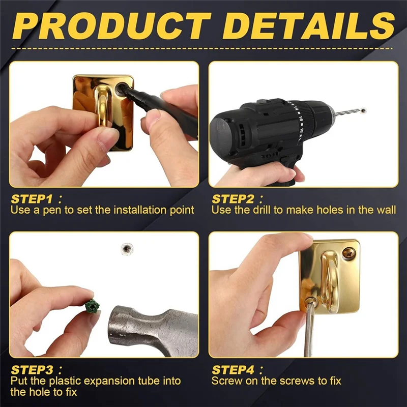 HLZS-Large Loop Wall Plate Metal Post 2 Pcs Gold Rope Safety Barrier Hanging Circle Hook Queue Line For Movie