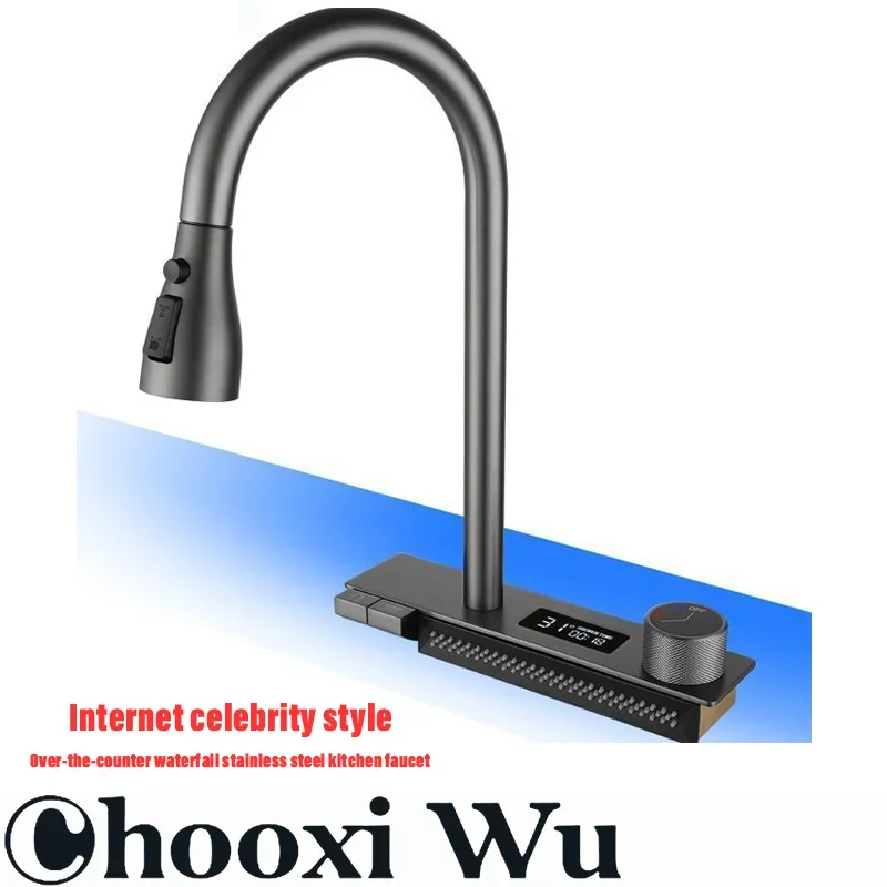 CHOOXIWU-A multifunctional pull-out faucet suitable for the kitchen, digital display kitchen sink faucet