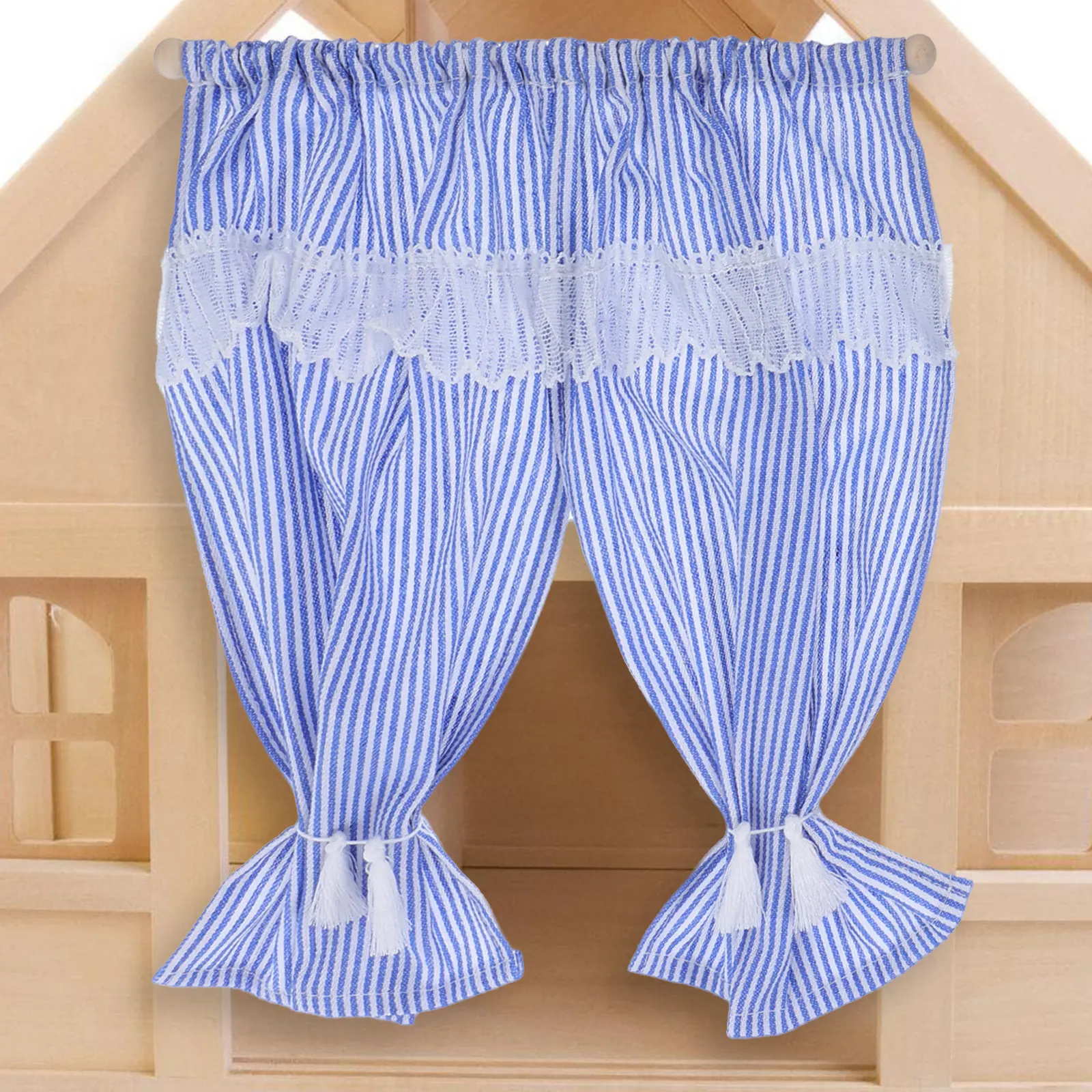 Miniature Striped Drapes 1:12 Scale for Tiny Houses Small Windows Realistic Window Coverings Detailed Craftsmanship Mini Home