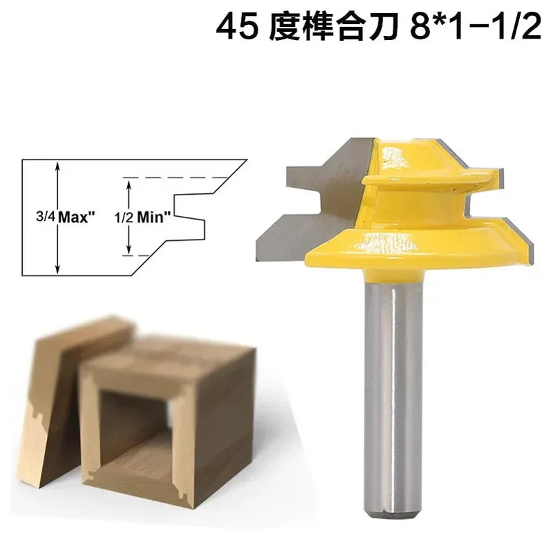 Woodworking cutter with 1/2 handle, panel , wood milling cutter, 45 ° 45 ° tenon cutter, line cutter, right angle cutter