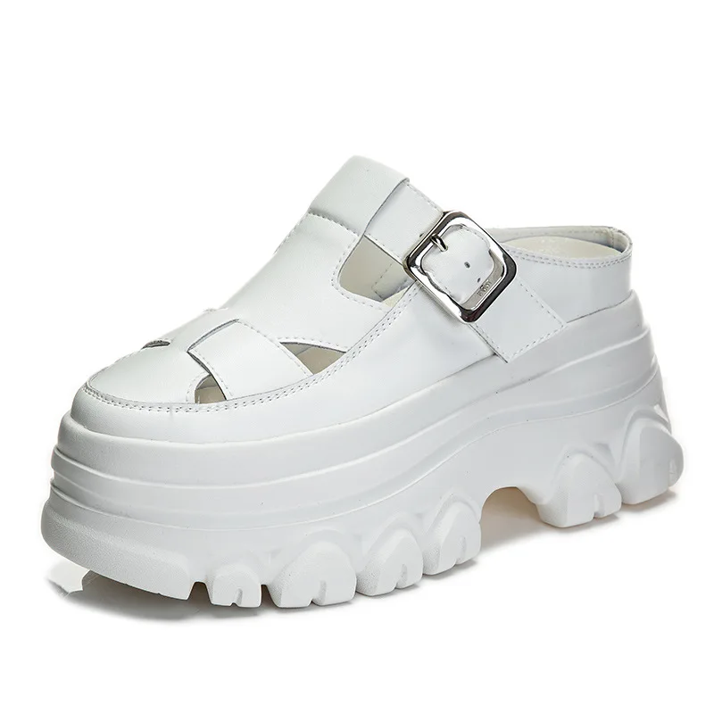 

Женские тапочки из натуральной кожи 9 см, туфли на платформе, сандалии на танкетке, белые кроссовки, женские шлепанцы без шнуровки, летние шлепанцы