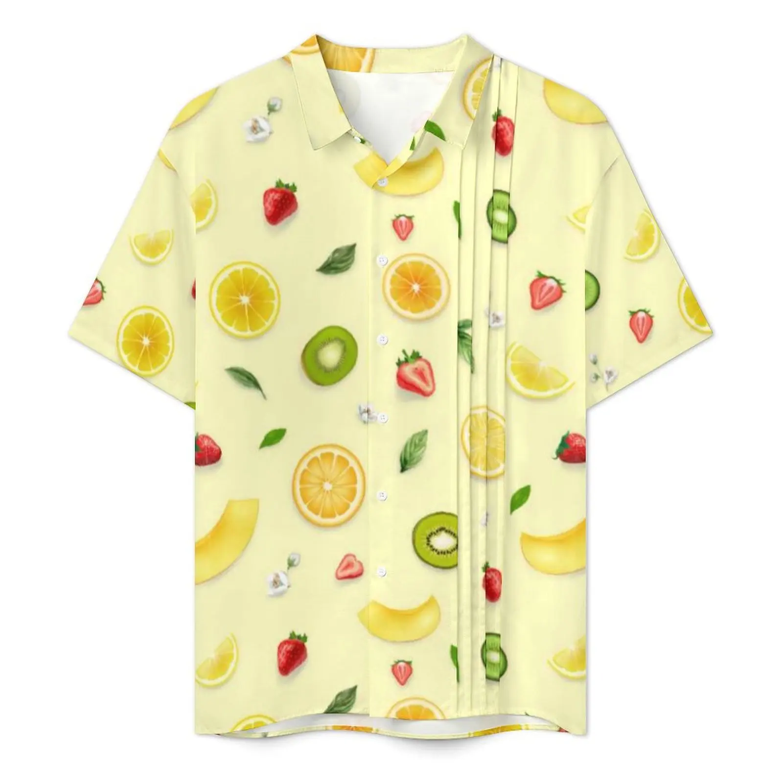 Lemon Print Hawaiian Shirt For Man Beach Mixed Fruits Casual Shirts Short Sleeves Streetwear Design Novelty Oversize Blouses