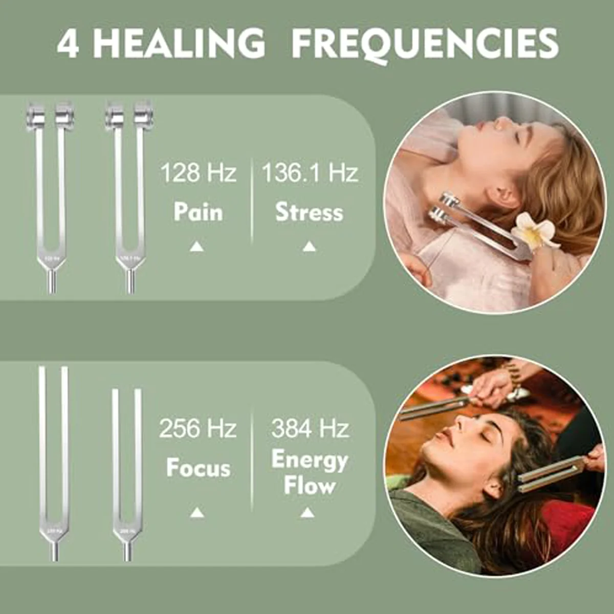 Miwayer Sound 128Hz 136.1Hz 256Hz 384Hz Healing Tuning Forks Weighted & Unweighted with Activator for Chakra Balancing
