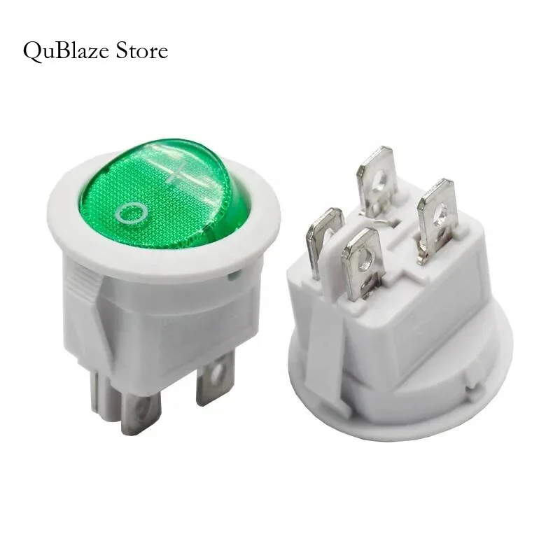 

LECI RS601 Green Light 4 Pin ON-OFF Round Snap In Rocker Switches