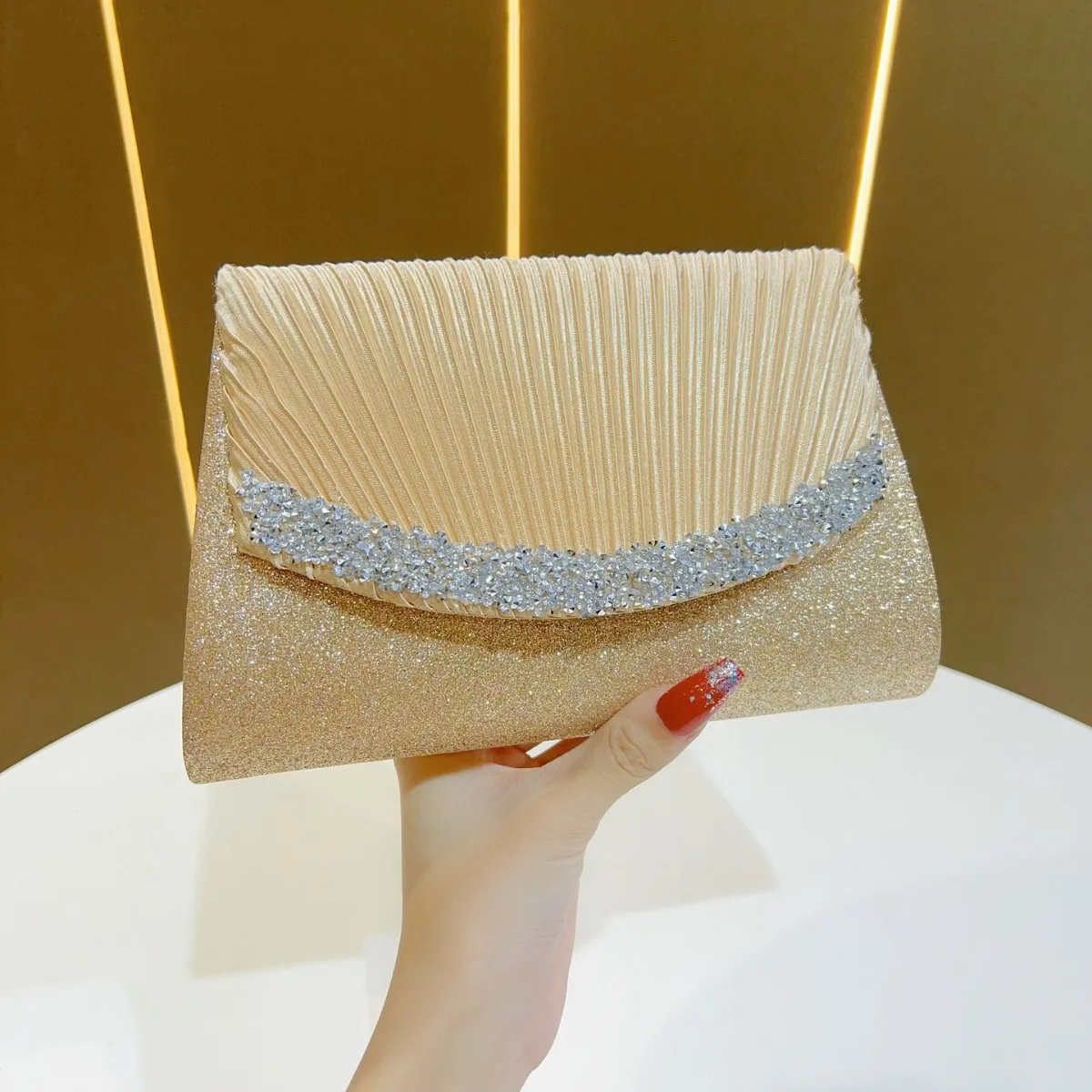 

Princess Style Diamond Clutch Women’s Glitter Evening Bag Underarm Crossbody Elegant Shoulder Purse Versatile Polyester Tote