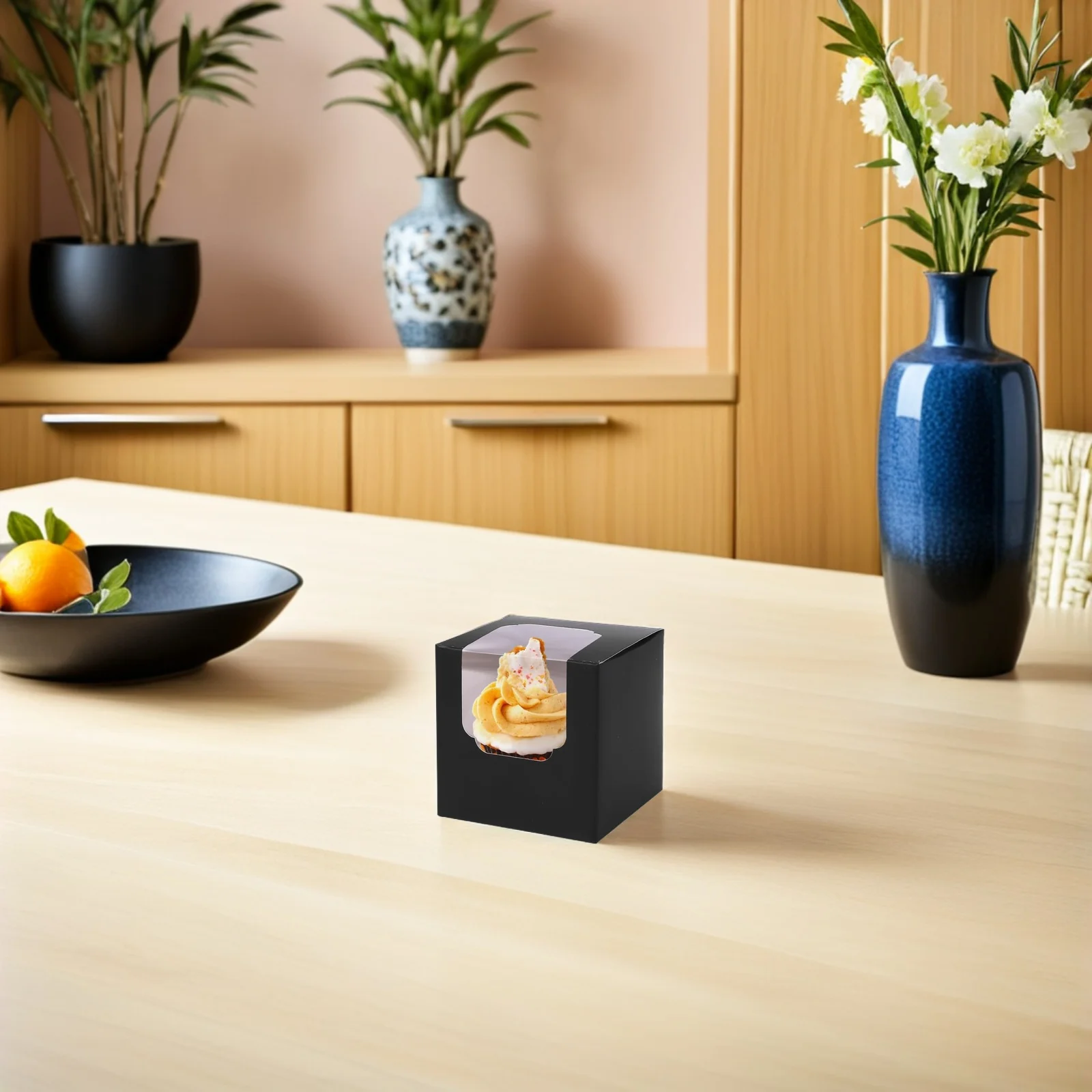 

25Pcs Small Kraft Cupcake Boxes Single Brownie Carrier Mini Muffin Paper Boxes for Bakery Takeout Small Cake Box with Window