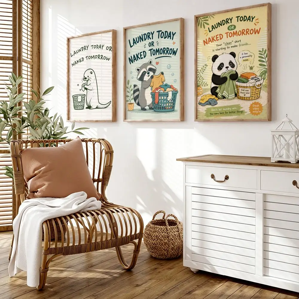 LAUNDRY TODAY OR NAKED TOMORROW Poster Wall Stickers HD Painting Self Adhesive Art Decals for Bedroom Living Room Home Decor