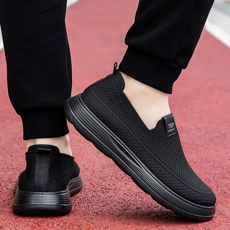 Men's Summer Mesh Slip-On Casual Shoes Breathable Driving Sandals Low-Top Round-Toe PU Leather Net-Structured Slip-On Footwear