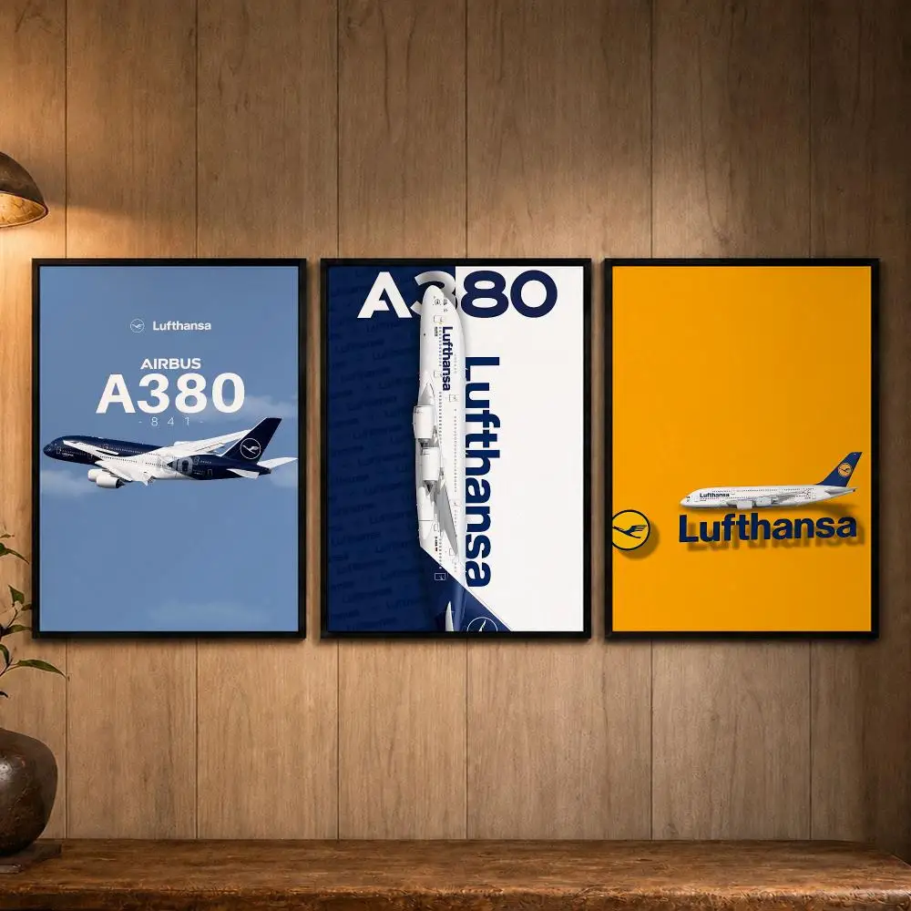 Global Airline L-LufthansaS Poster Self-adhesive Art Poster Decoracion Painting Wall Art White Kraft Paper Home Decor