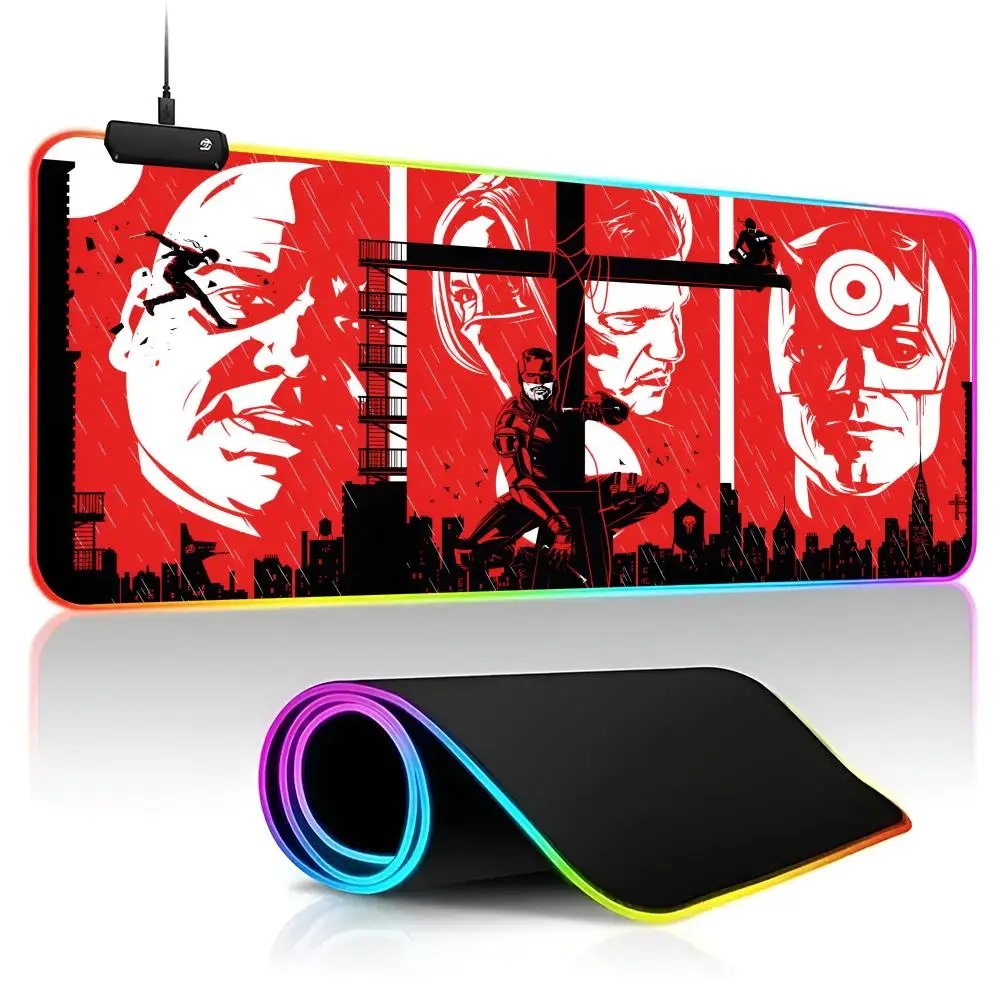 Daredevil Mouse Pad Gamer RGB Deskmat Keyboard Mat Gaming Laptops LED Mousepad Desk Protector Anime Mause Mats