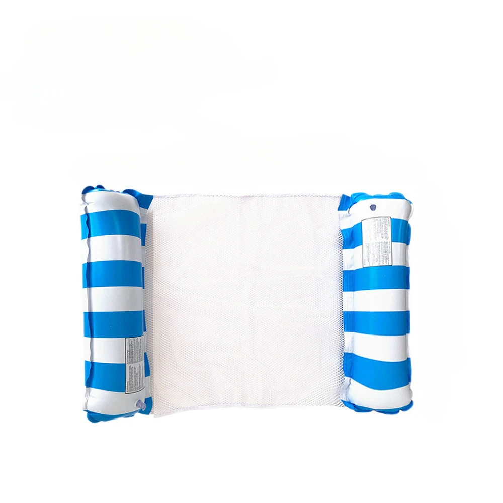 1Pc Inflatable Water Hammock With Mesh, Foldable Striped Pattern Floating Bed, Water Recliner, For Pool Party, Beach Fun