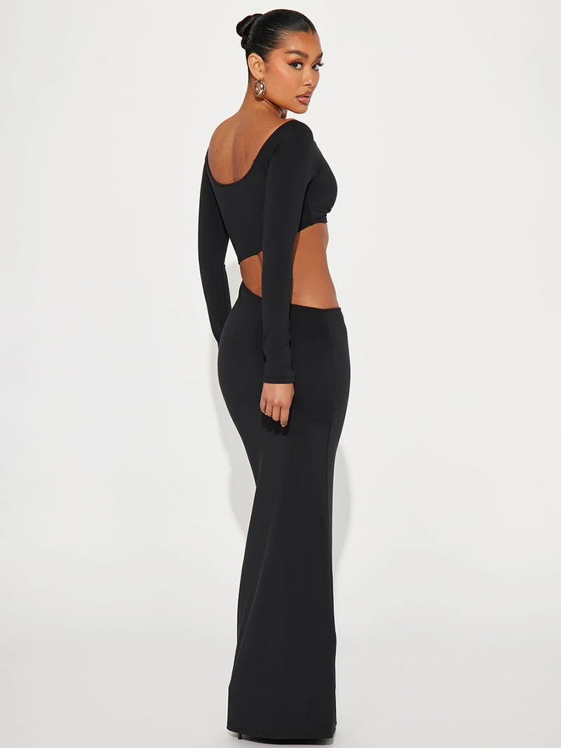 DGLUKE Off Shoulder Long Sleeve Bodice Dress Women Sexy Cut Out Long Dress Elegant Maxi Cocktail Party Dresses