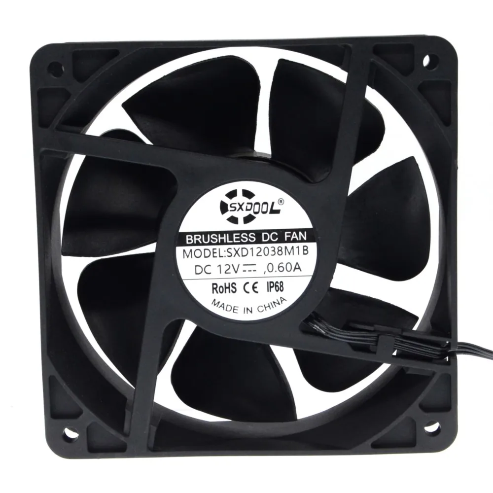 For PC & Industrial Use: 120mm IP68 Waterproof Computer Cooling Fan 12V 120x120x38mm 3-Pin Dual Ball Bearing Cabinet Cooler