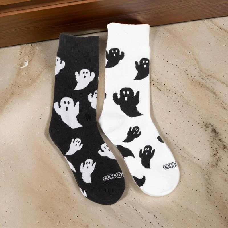 

Halloween Party Essential Ghostly Pattern Middle Calf Socks Soft and Breathable Cotton Stockings for Costume Parties 15UB