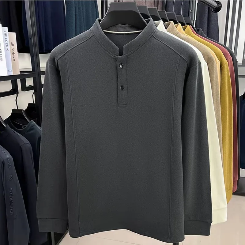 2025 خريف شتاء جديد بلون عادية متعددة الاستخدامات بأكمام طويلة البلوز الرجال المألوف وسيم قاعدة دافئة #3