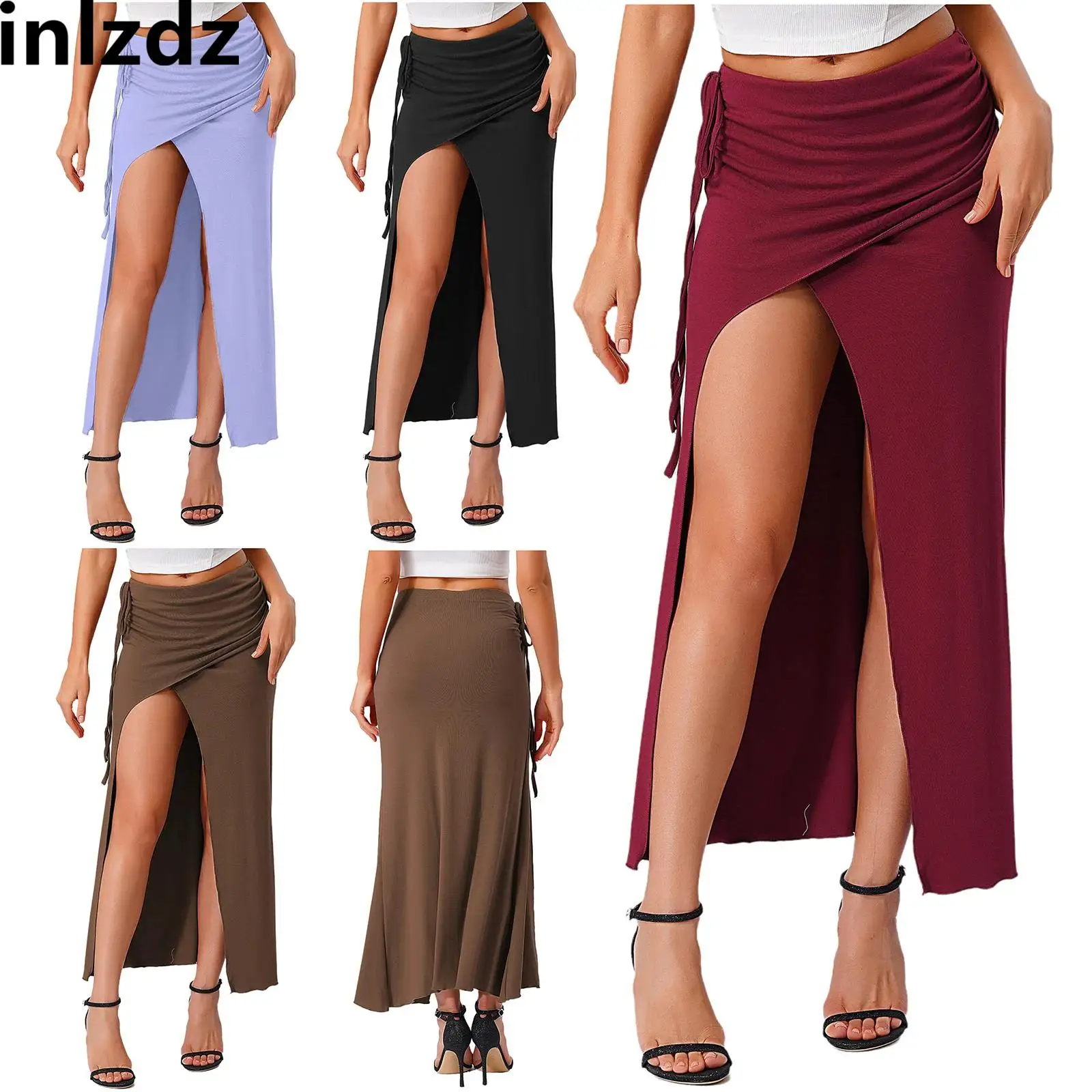 

Womens Sexy Belly Dance Maxi Skirt Dance Class Performance Dancewear Beachwear Slit Safety Shorts Ruched Bodycon Skirt Clothes