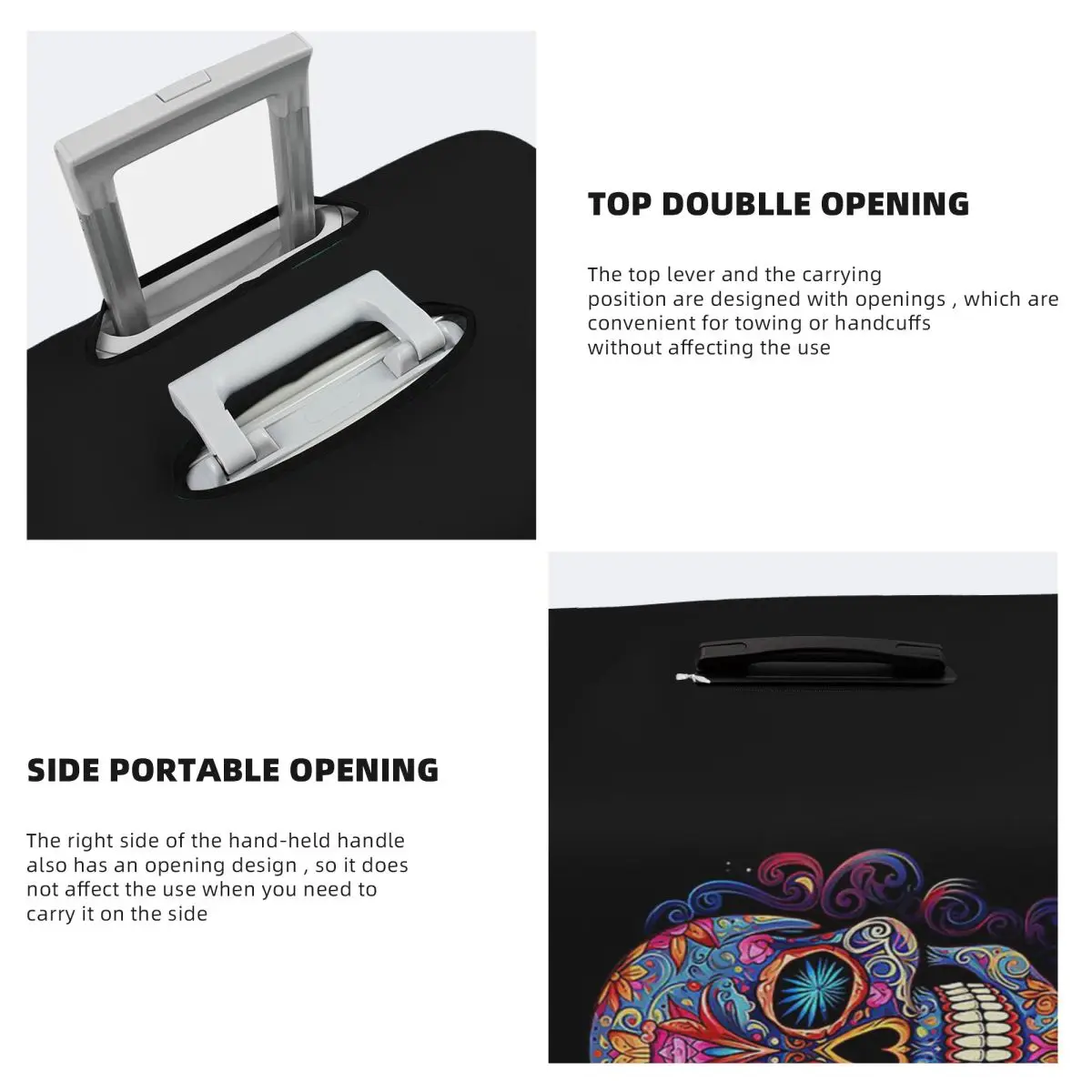 Teschio di zucchero messicano Giorno dei morti Teschio di zucchero Protezione della copertura della valigia Coperture protettive per bagagli da viaggio elastiche per 18-32 pollici