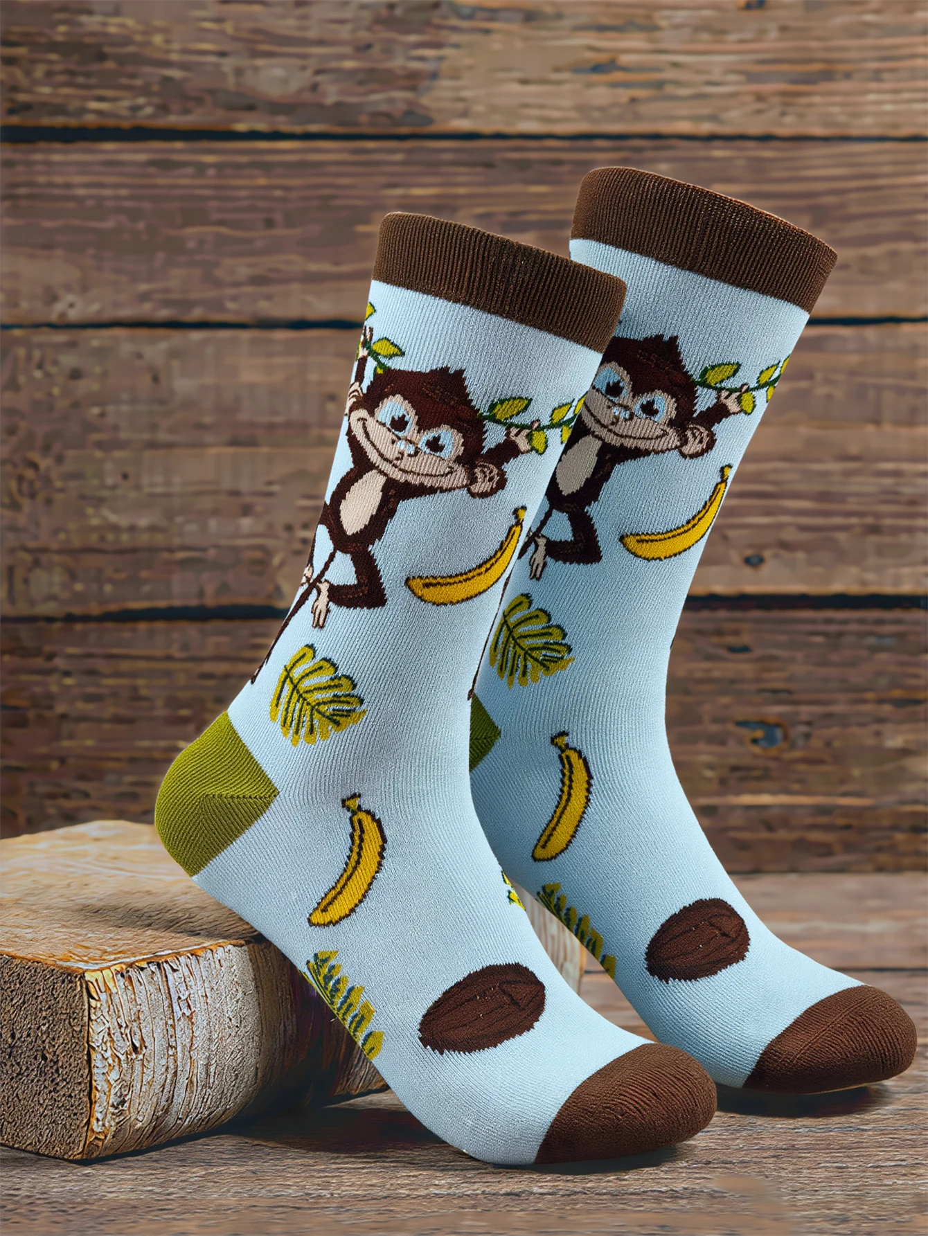 

1 Pair Men's Cartoon Monkey Print Crew Cotton Socks Cute Animal Pattern Mid-Calf Novelty Street Skateboard Socks for Adults