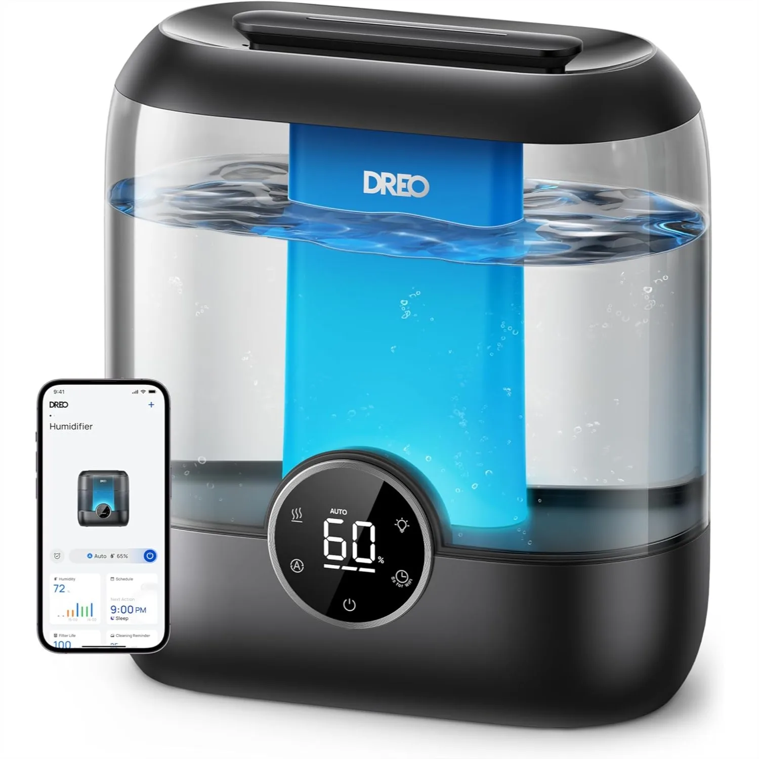 

Smart Humidifier for Bedroom, 6L Top Fill Cool Mist for Large Rooms, 60H Runtime, Quiet, Night Light
