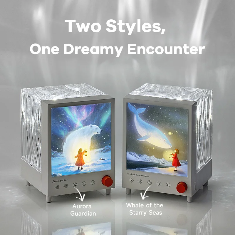 Aurora Box Projector Night Light Bluetooth Ambient Light With White Noise Stepless Dimming Beside Lamp For Bedroom Decor