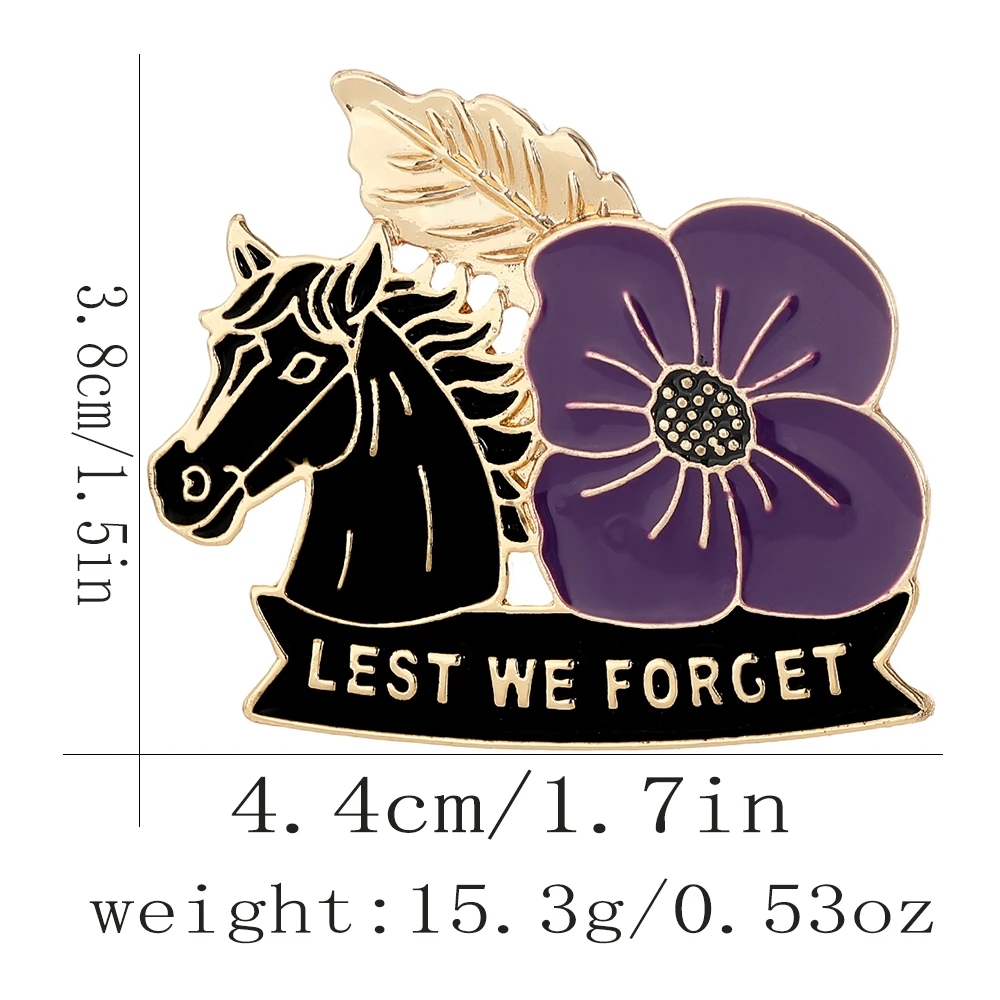 Class War Horse Purple Poppy Remembrance Day Lapel Pins Let We Forget Golden Brooches Armistice Day Badge