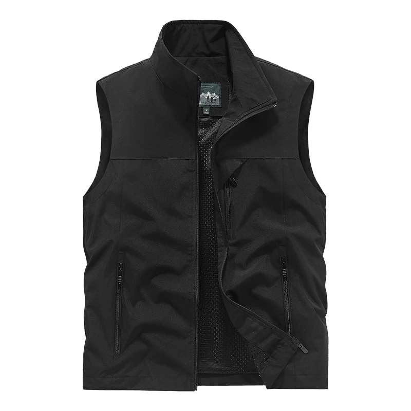 Herren Leichte Softshell-Weste Stehkragen Vollreißverschluss Mesh-Futter Reißverschlusstaschen Outdoor Freizeit Ärmellose Arbeitsweste Gilet – Detail 6