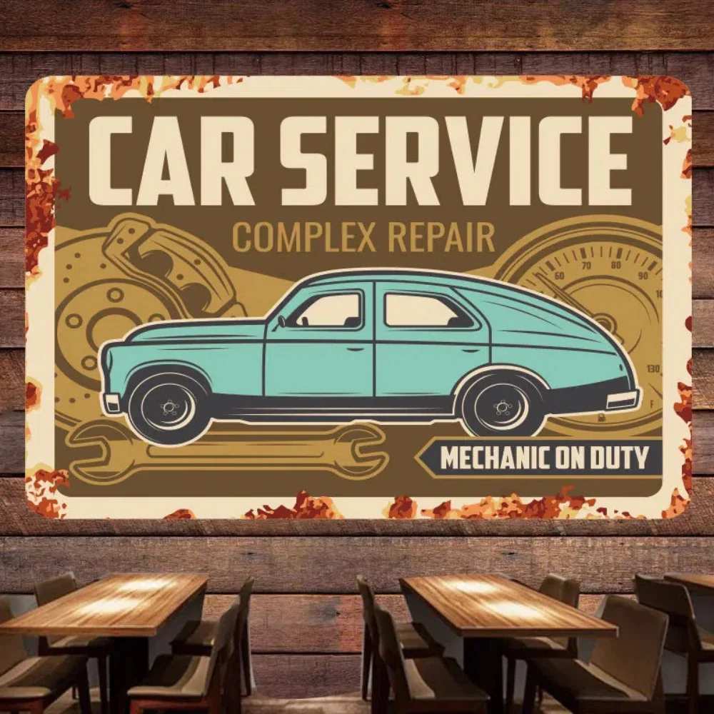 MECHANIC ON DUTY Vintage CAR REPAIR SERVICE Poster Tapestry Wall Art Flag Wall Painting GARAGE Gas Station Wall Decor Banner