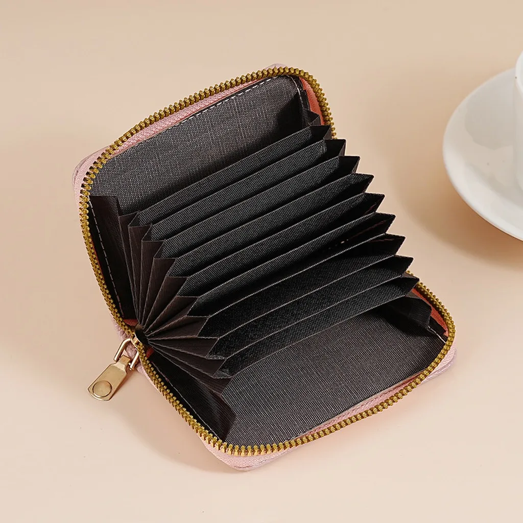 Pu Card Wallet Minimalist Credit Id Card Wallet Zipper Card Holder Portable For Cash Business Trips Daily Out