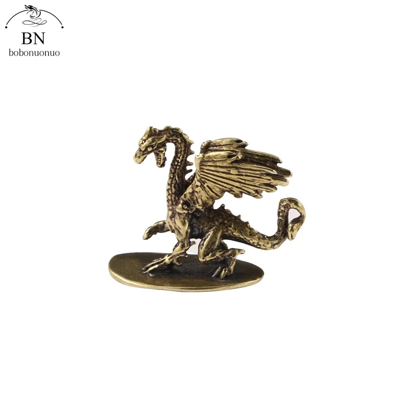 Ottone massiccio Warcraft Pterosaur Dragon piccola statua ornamenti Desktop figurine di bestia mitica decorazioni per la casa retrò Feng Shui