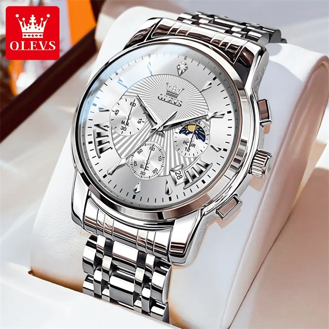 OLEVS Luxus Marke Quarzuhr für Männer Wasserdicht Chronograph männer Armbanduhr Auto Datum Dual Kalender Mond Phase Mann Uhr Neue