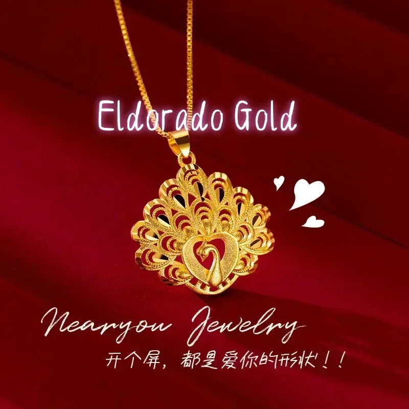 

Золотой кулон Eldorado 9999 пробы, 24K, в форме павлина, для женщин, свадебный, с открытым дизайном, подвеска-колье в виде павлина