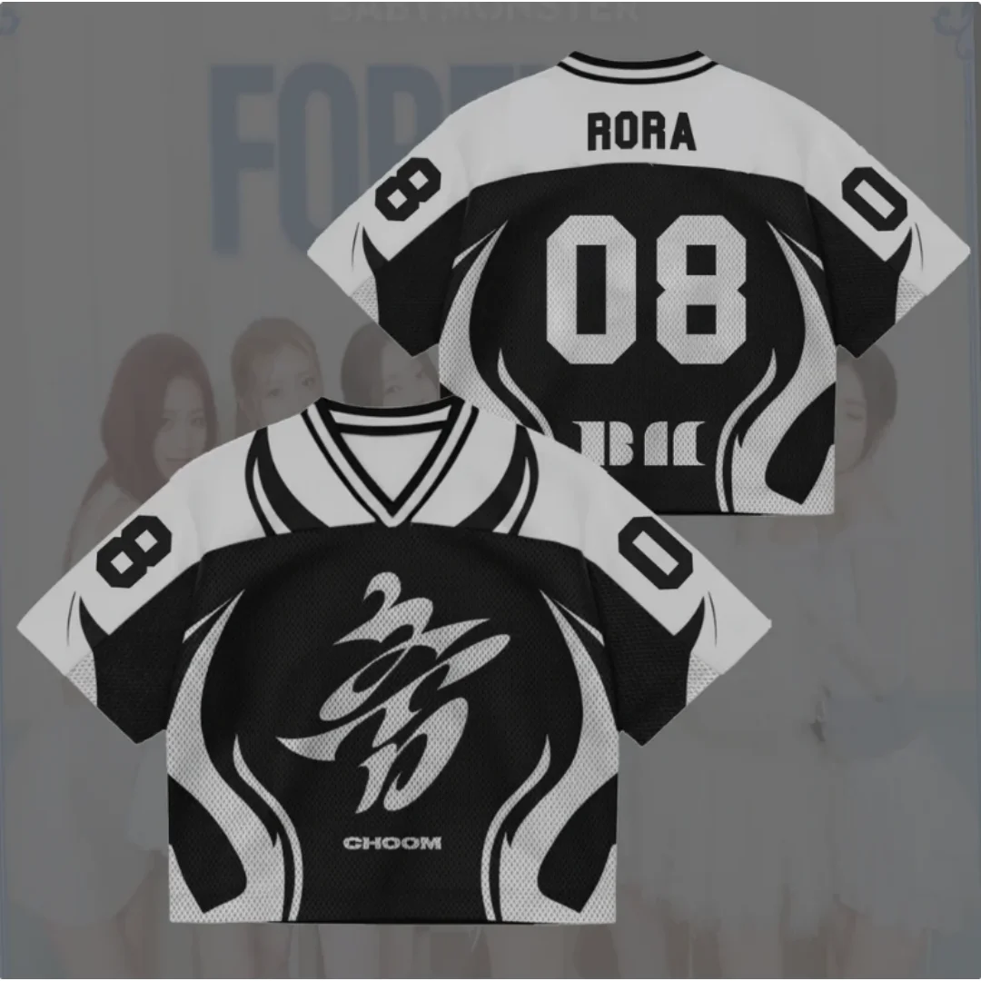 2026 Aes Rich Man Cropped Mesh Jersey KARINA WINTER Short Sleeve Top Breathable Streetwear Kpop Fans Women's Tee Kids Tshirt ﻿
