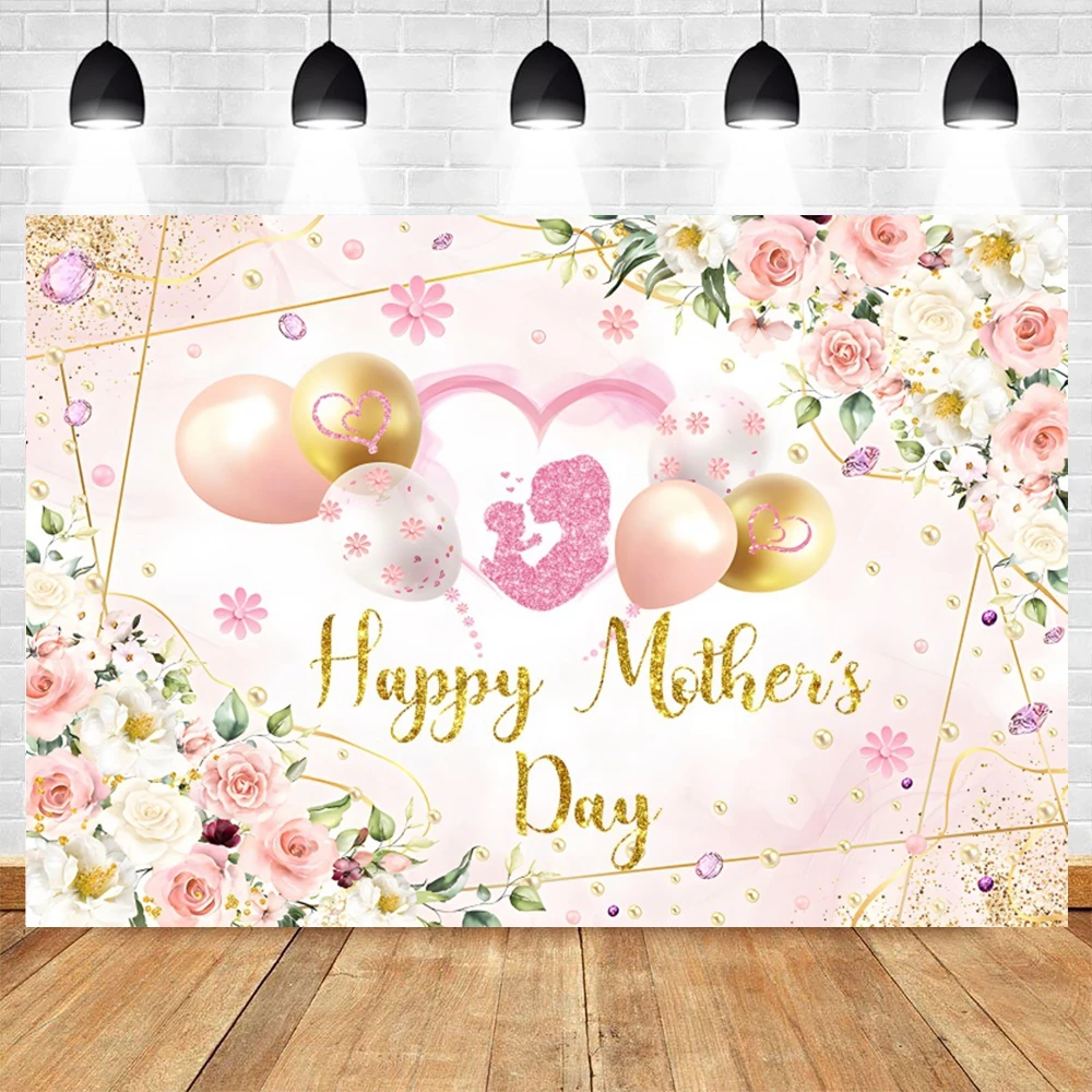 Happy Mother's Day Hintergrund, Blumenmuster, goldene Blume, Liebesherz, Muttertag, Geburtstag, Fotografie-Hintergrund für Frauen, Fotostudio