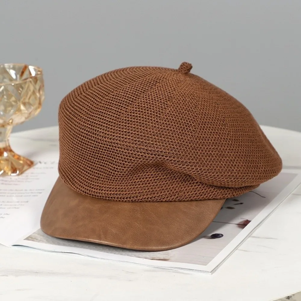 

Retro Korean Hollow Knitted Beret Thin Breathable Painter Berets Y2k Versatile Beanie Cap Streetwear