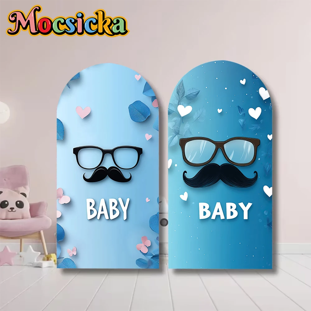 

Mocsicka Baby Shower Arch Background Double-Sided Birthday Party Boy Arched Covers Backdrop Glasses Mustache Decors Studio Props