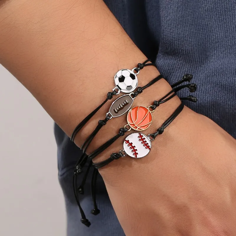 Fashion Football Basketball Baseball Braided Bracelet Adjustable Wrist Rope Unisex Couple Bangle Students Sports Match Souvenir