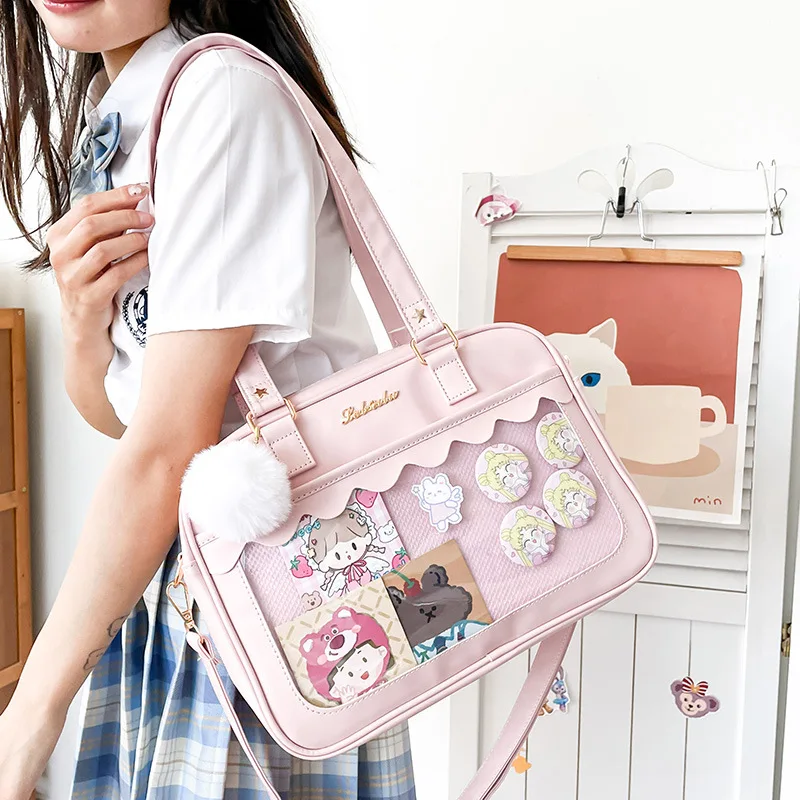 Japanese High School Girls JK Bag Women PU Leather Handbags and Purses Transparent Itabag Women Crosssbody Bags For Women Bolso