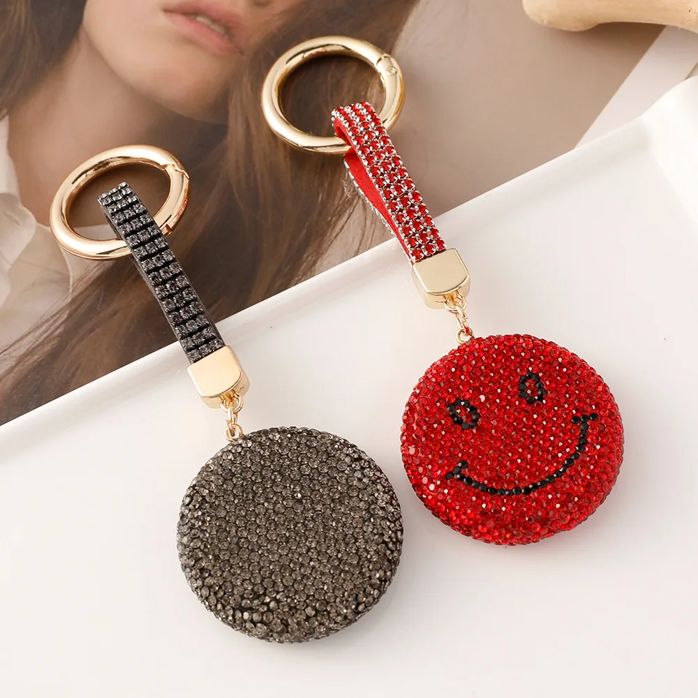 Korean Version of Cute Rhinestone Smile Keychains Happy Personality Car Keyrings Women Bag Charm Pendant Fashion Key Chain Rings